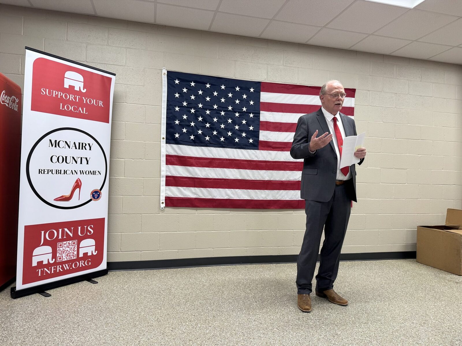 Kim Bienash speaking to the McNairy County Republican Women